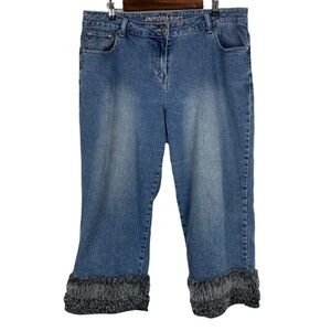 Americana Blues Faux Fur Hem High Rise Stretch Capris Women's 18 Light Blue